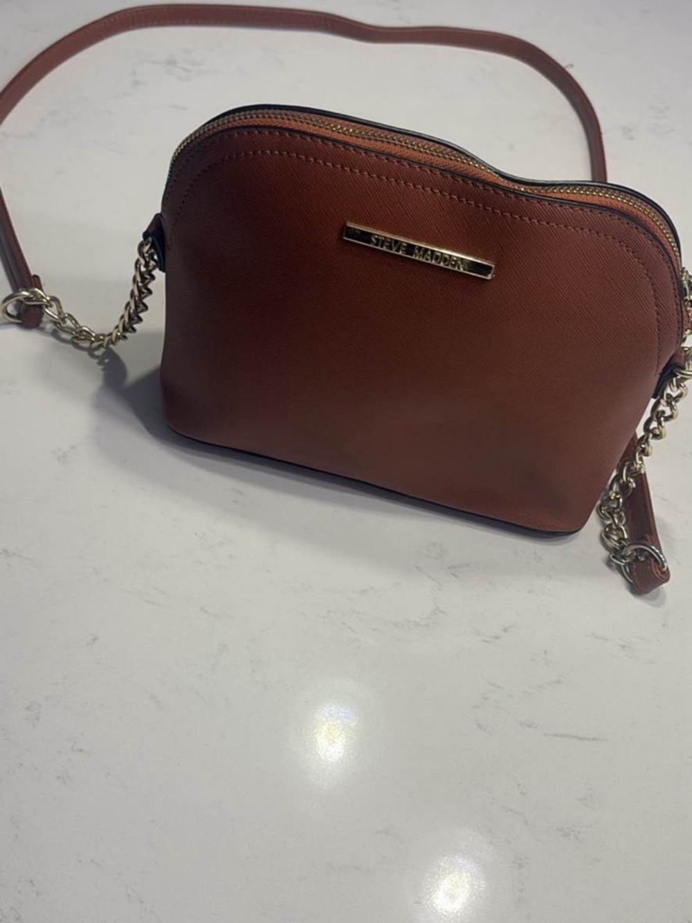 Steve Madden Brown Crossbody with Gold Chain Accent